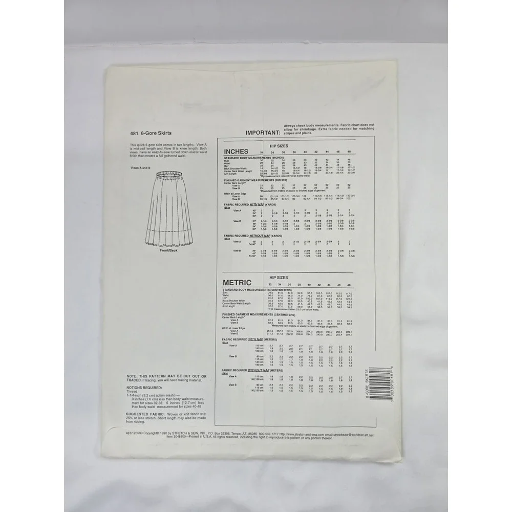 Vintage 1990s Stretch & Sew Ann Person Sewing Patterns 481 - 6 Gore Skirts